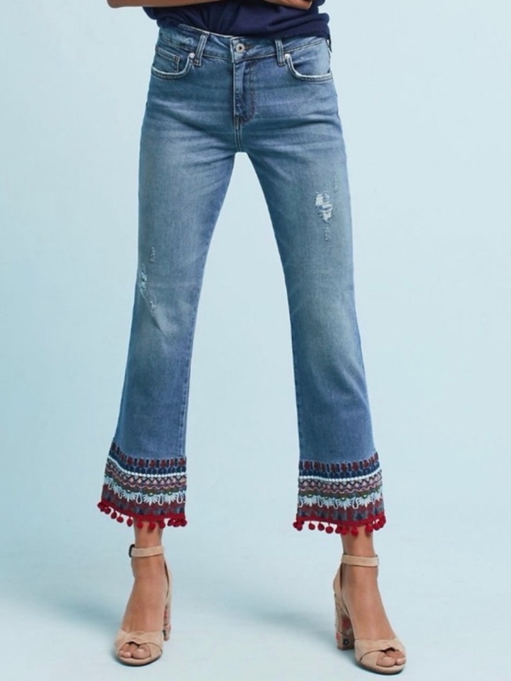 Anthropologie Pilcro and the Letterpress Boho Embroidered Cropped Jeans